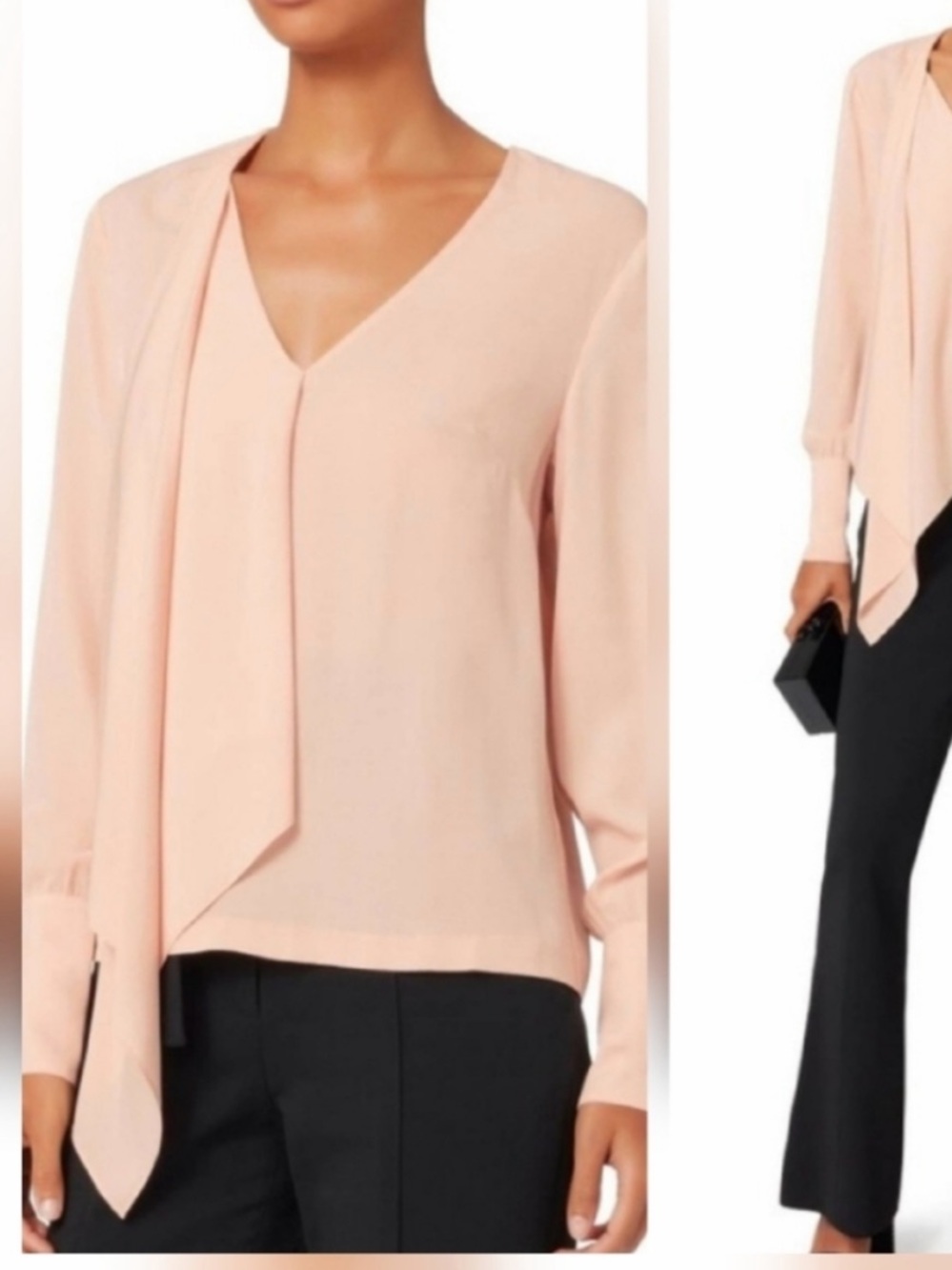 INTERMIX Blush Pink V-Neck Blouse with Asymmetric draping 100% silk